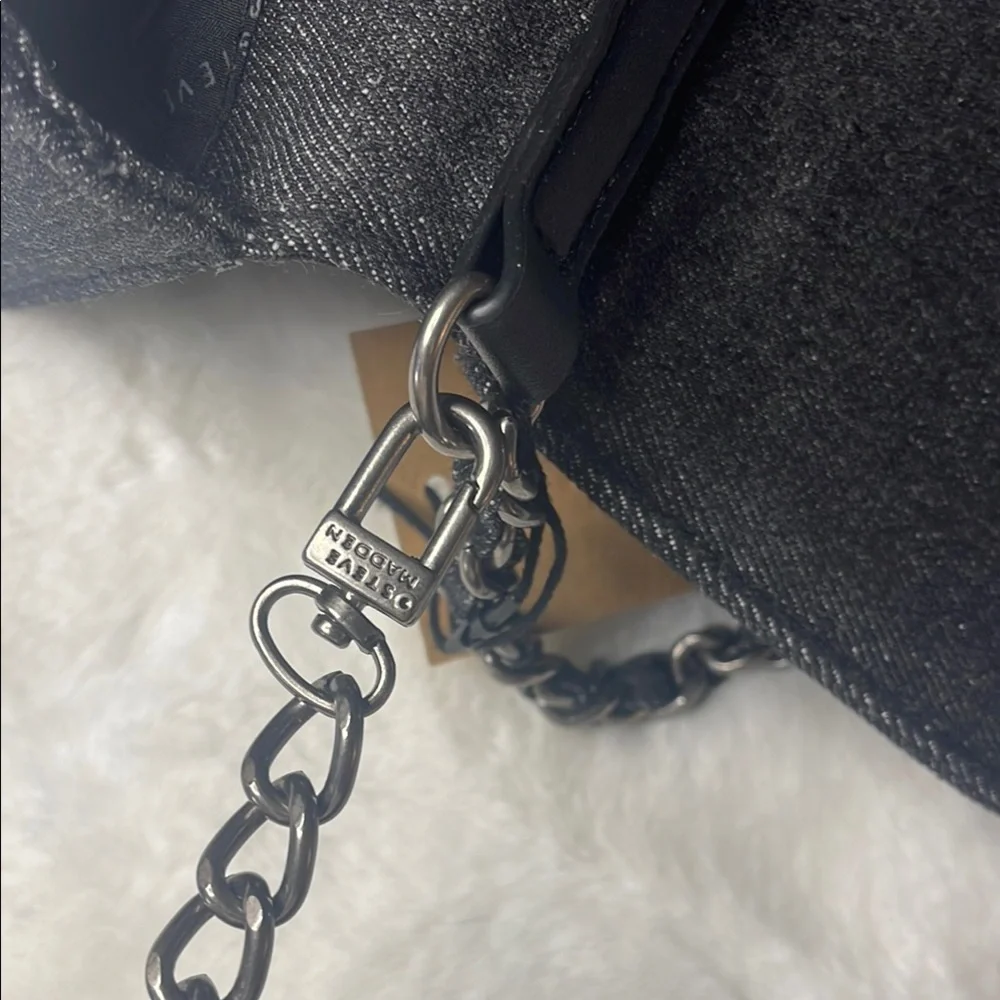 Steve Madden - Black/Charcoal Denim Borla Rose Bud Chain Crossbody - Picture 8 of 13